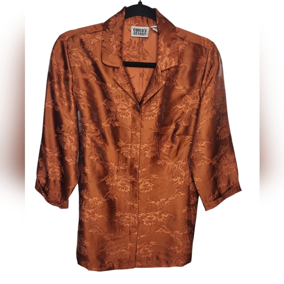 Chico's Design Women's Burnt Orange/Rust Asian Brocade Silk Top Size 0 - Picture 1 of 11